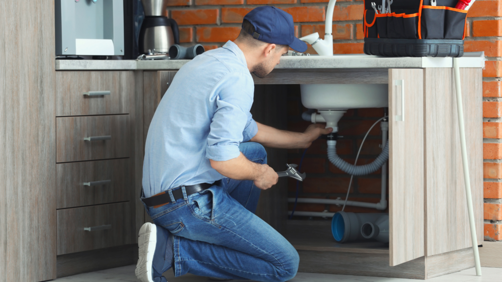 Plumber fixing a leaky sink